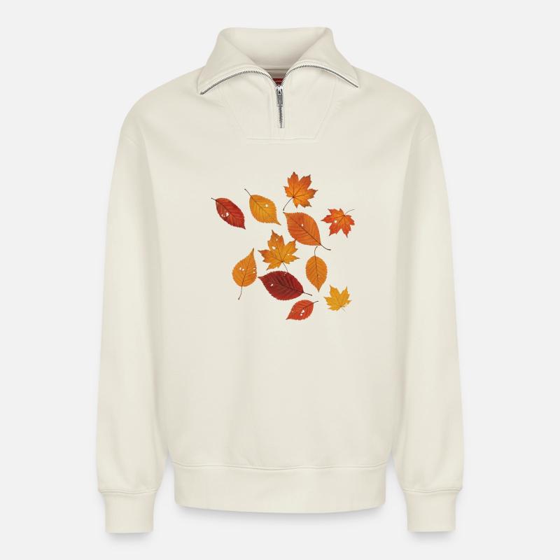 Herbstblätter ohne Rand - Relaxed Unisex Organic Half Zip Sweatshirt – von SPREAD - Naturweiß