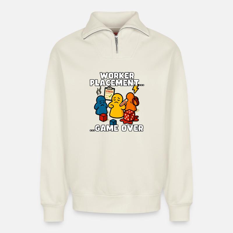 Placement d’ouvriers : Game Over - Sweat unisexe décontracté en coton biologique à demi-zip – de SPREAD - blanc cassé