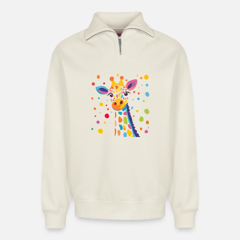Königliche Giraffe Farbkonfetti - Relaxed Unisex Organic Half Zip Sweatshirt – von SPREAD - Naturweiß