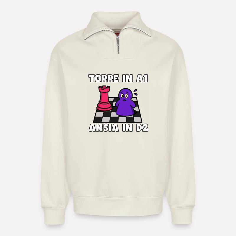 Turm in A1, Angst in D2 - Relaxed Unisex Organic Half Zip Sweatshirt – von SPREAD - Naturweiß