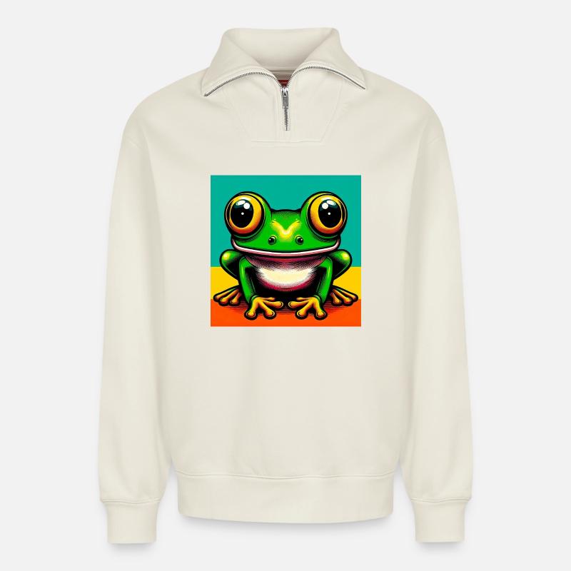frog - Relaxed Unisex Organic Half Zip Sweatshirt – by SPREAD - off white