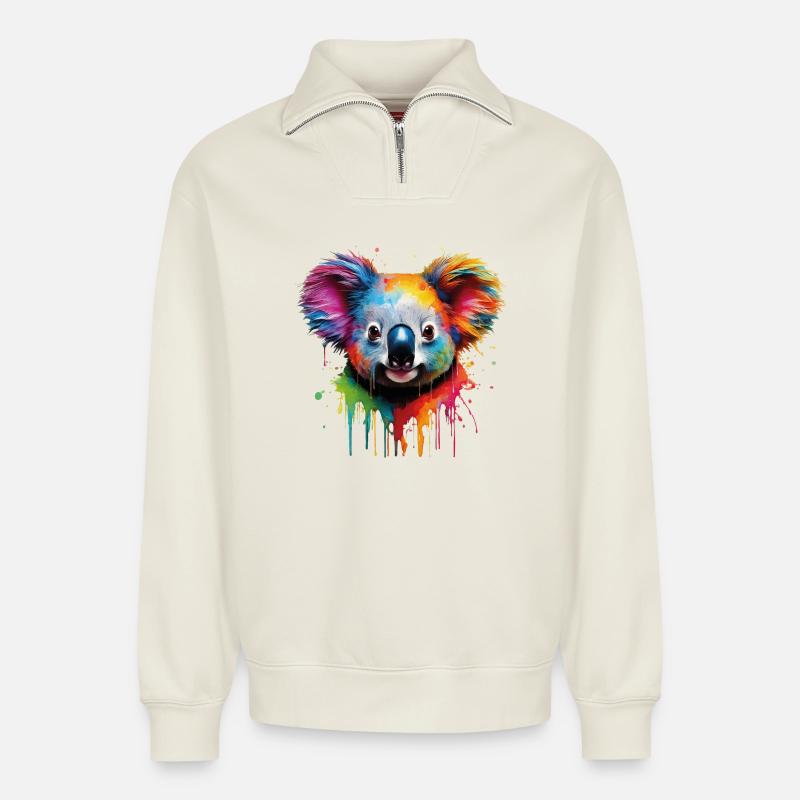 Regenbogen Koala Aquarell - Relaxed Unisex Organic Half Zip Sweatshirt – von SPREAD - Naturweiß