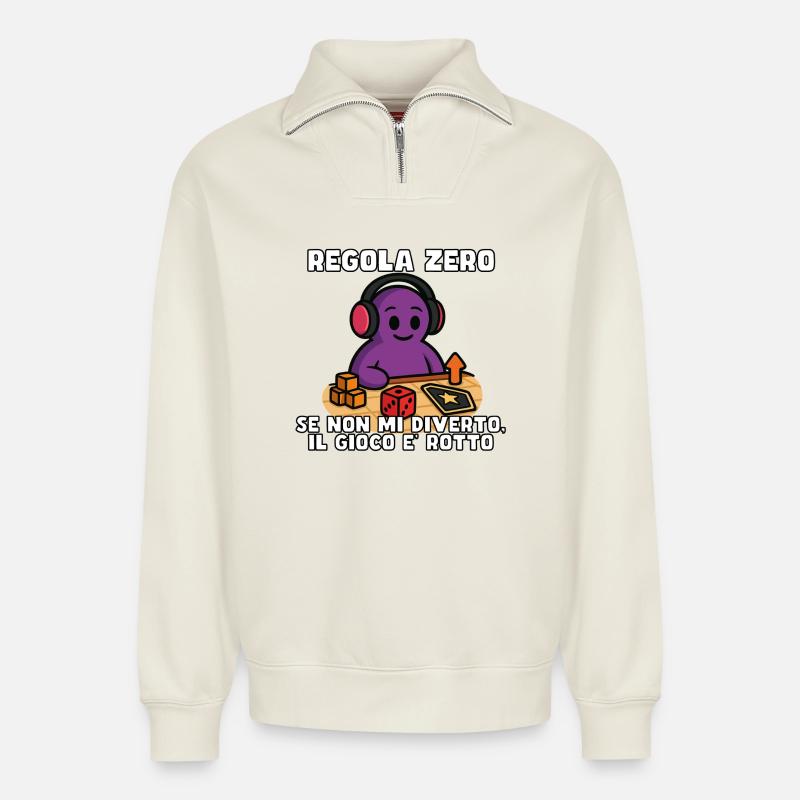 Rule Zero: Fun or Breakup - Relaxed Unisex Organic Half Zip Sweatshirt – by SPREAD - off white