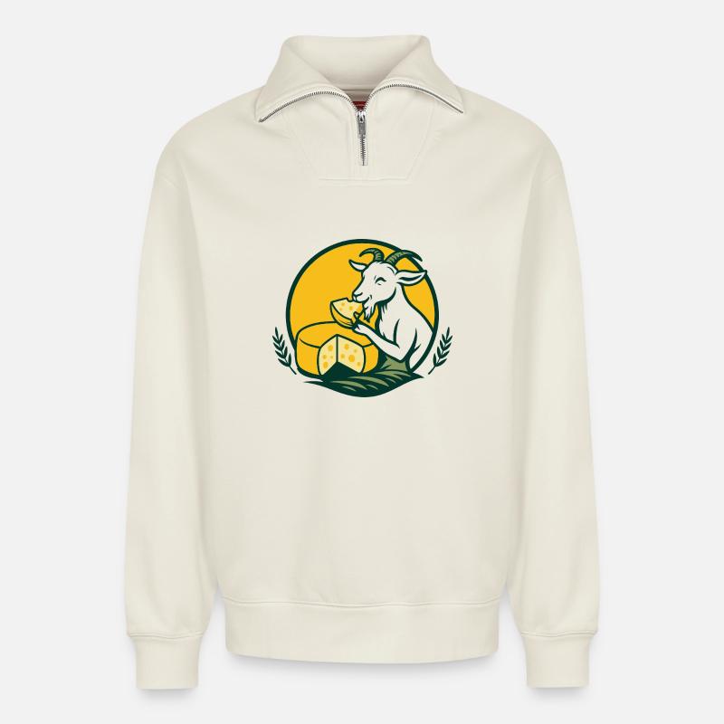 Ziegenkäse - Relaxed Unisex Organic Half Zip Sweatshirt – von SPREAD - Naturweiß