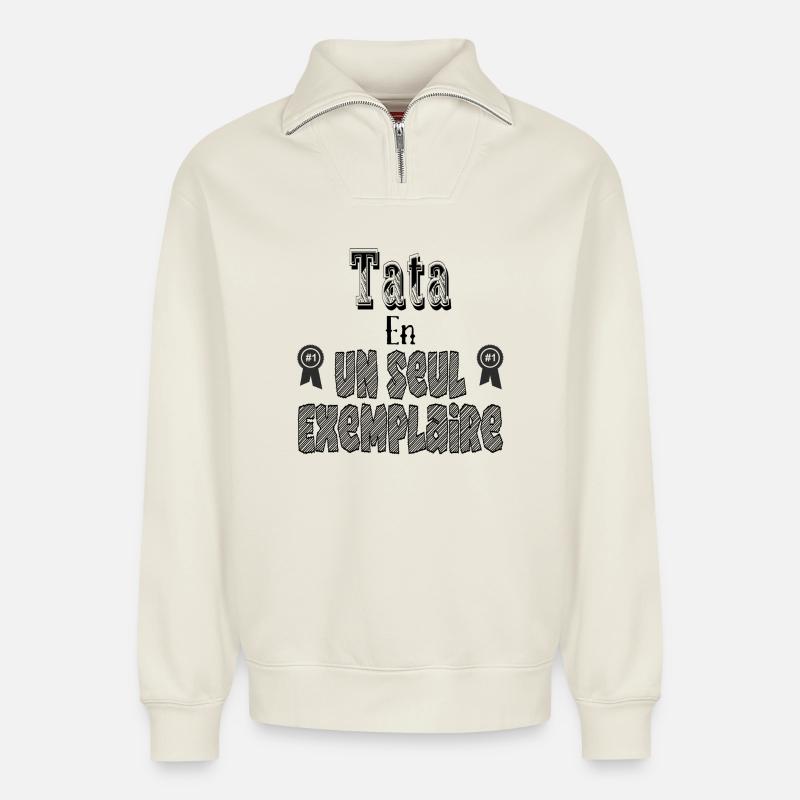 Tata in einem Exemplar - Relaxed Unisex Organic Half Zip Sweatshirt – von SPREAD - Naturweiß