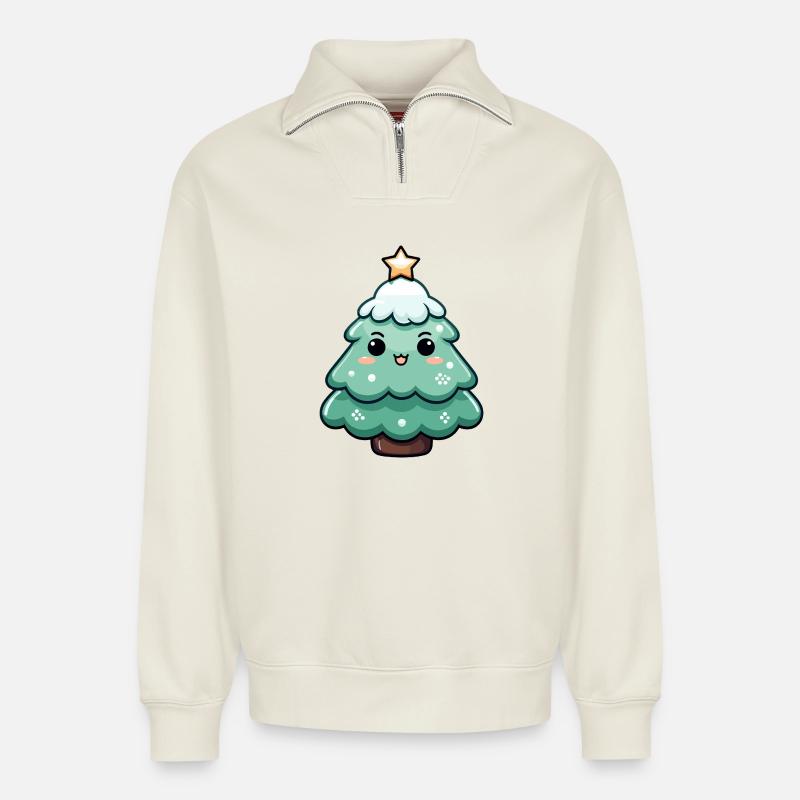 Kawaii Sternen-Weihnachtsbaum - Relaxed Unisex Organic Half Zip Sweatshirt – von SPREAD - Naturweiß