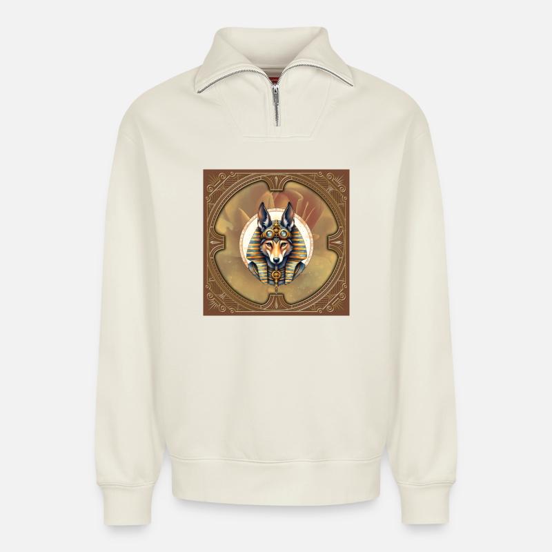Steampunk Pharaoh Fox - Relaxed Unisex Organic Half Zip Sweatshirt – by SPREAD - off white