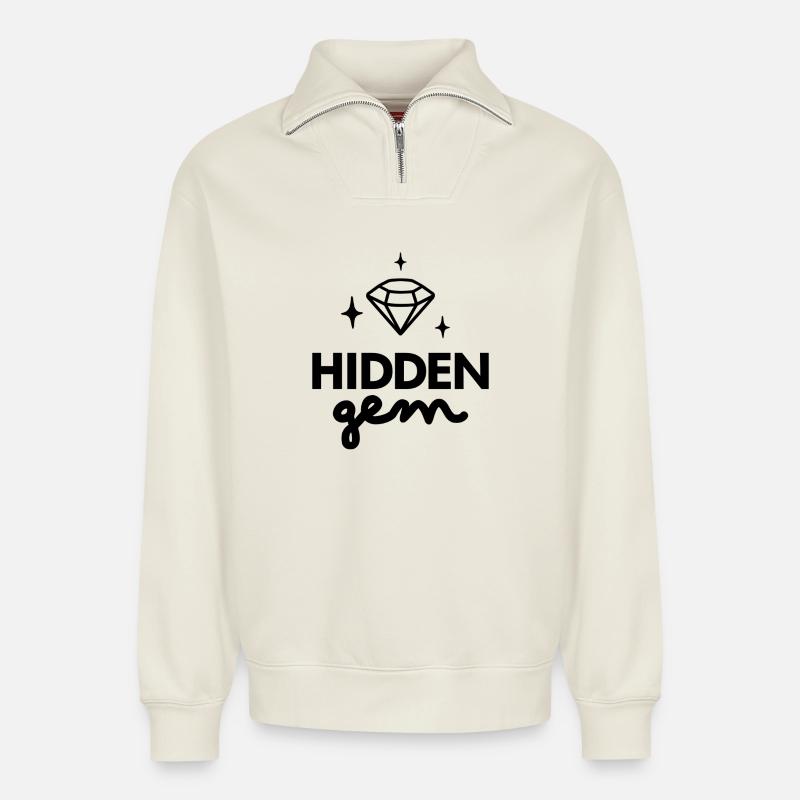 Logo en diamant Hidden Gem - Sweat unisexe décontracté en coton biologique à demi-zip – de SPREAD - blanc cassé