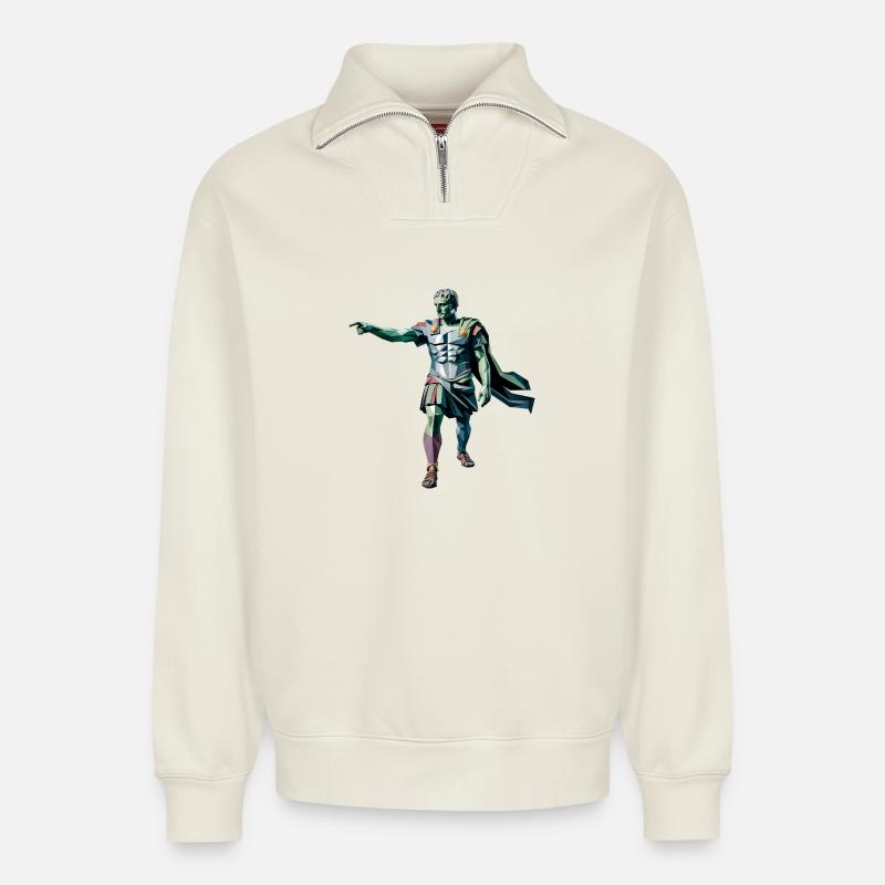 Caesar - Logo de l’histoire cool - Sweat unisexe décontracté en coton biologique à demi-zip – de SPREAD - blanc cassé