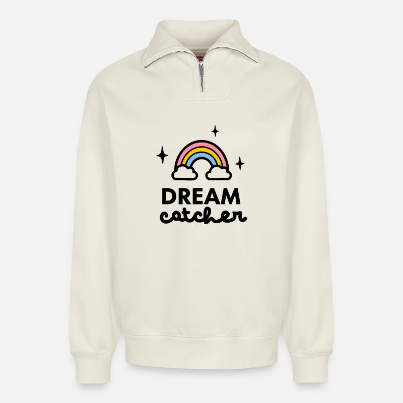 Logo de l’attrape-rêves - Sweat unisexe décontracté en coton biologique à demi-zip – de SPREAD - blanc cassé