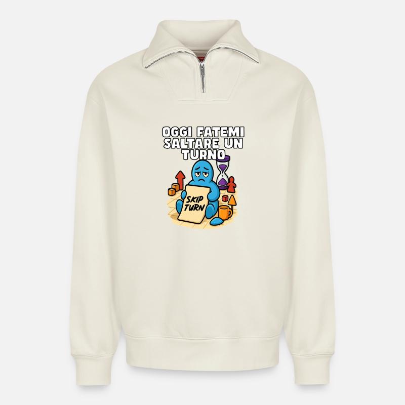 Die Schicht heute überspringen - Relaxed Unisex Organic Half Zip Sweatshirt – von SPREAD - Naturweiß