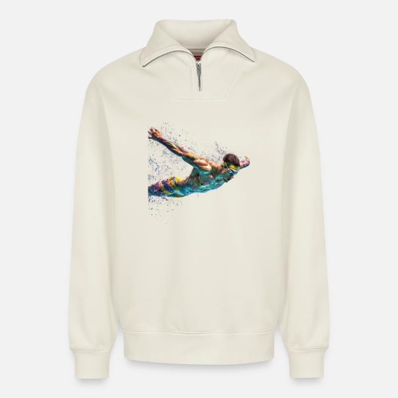 Paint Swirl Float Splash - Relaxed Unisex Organic Half Zip Sweatshirt – by SPREAD - off white