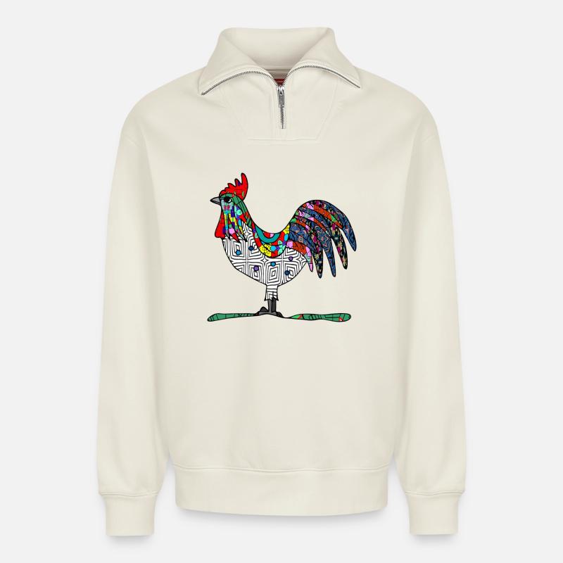 Coq - Sweat unisexe décontracté en coton biologique à demi-zip – de SPREAD - blanc cassé