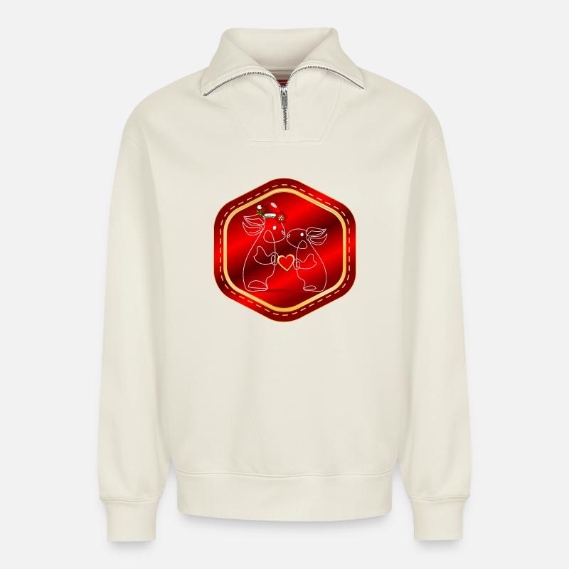 WEIHNACHTEN PAAR HASEN - Relaxed Unisex Organic Half Zip Sweatshirt – von SPREAD - Naturweiß