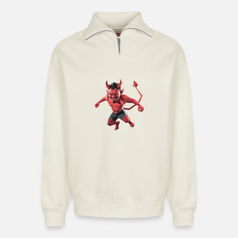Devil - Cooles Low-Poly-Logo - Relaxed Unisex Organic Half Zip Sweatshirt – von SPREAD - Naturweiß