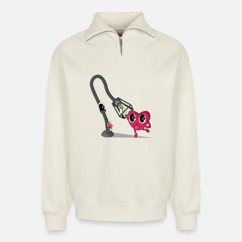 Foyer - Sweat unisexe décontracté en coton biologique à demi-zip – de SPREAD - blanc cassé