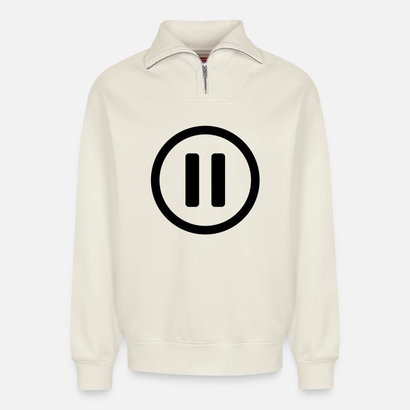 Icon Pause - Relaxed Unisex Organic Half Zip Sweatshirt – von SPREAD - Naturweiß