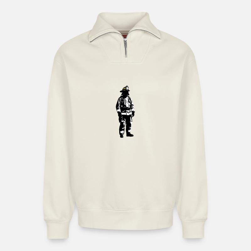 Feuerwehrmann - Cooles Silhouetten-Logo - Relaxed Unisex Organic Half Zip Sweatshirt – von SPREAD - Naturweiß