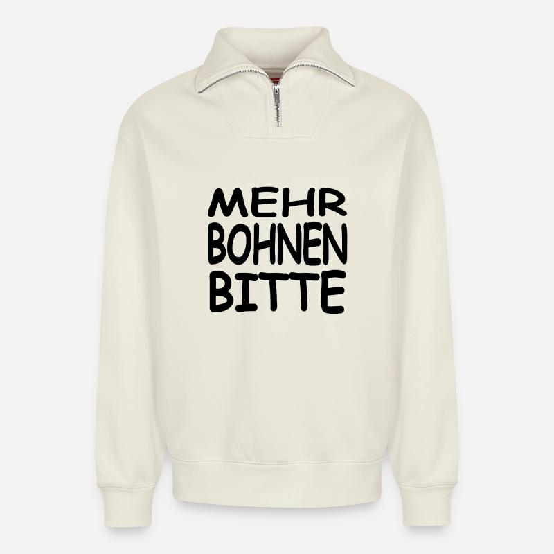 Beans - Relaxed Unisex Organic Half Zip Sweatshirt – by SPREAD - off white