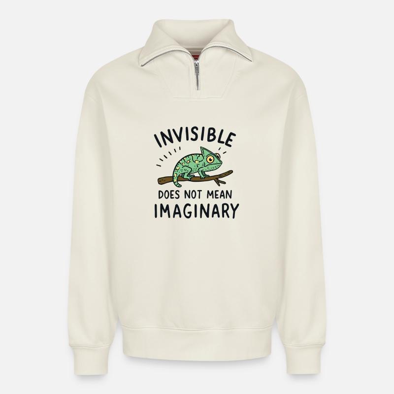 Chamäleon Spruch Unsichtbar ≠ eingebildet - Relaxed Unisex Organic Half Zip Sweatshirt – von SPREAD - Naturweiß