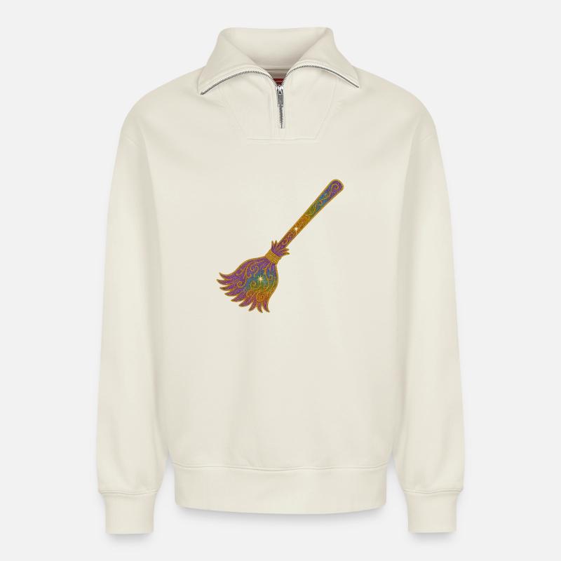Balai à paillettes arc-en-ciel Magic - Sweat unisexe décontracté en coton biologique à demi-zip – de SPREAD - blanc cassé