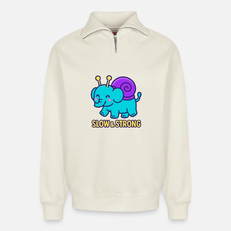 Snailphant - Slow & Strong - Relaxed Unisex Organic Half Zip Sweatshirt – von SPREAD - Naturweiß