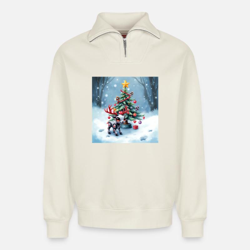 Weihnachtsroboter Rentier - Relaxed Unisex Organic Half Zip Sweatshirt – von SPREAD - Naturweiß