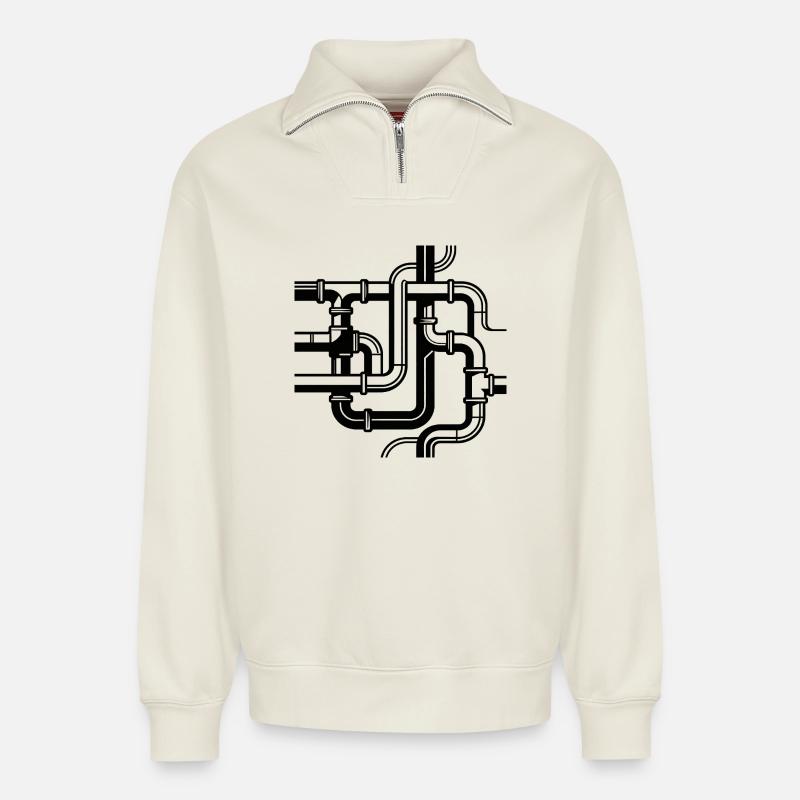 Intertwined Pipe Paths - Relaxed Unisex Organic Half Zip Sweatshirt – by SPREAD - off white