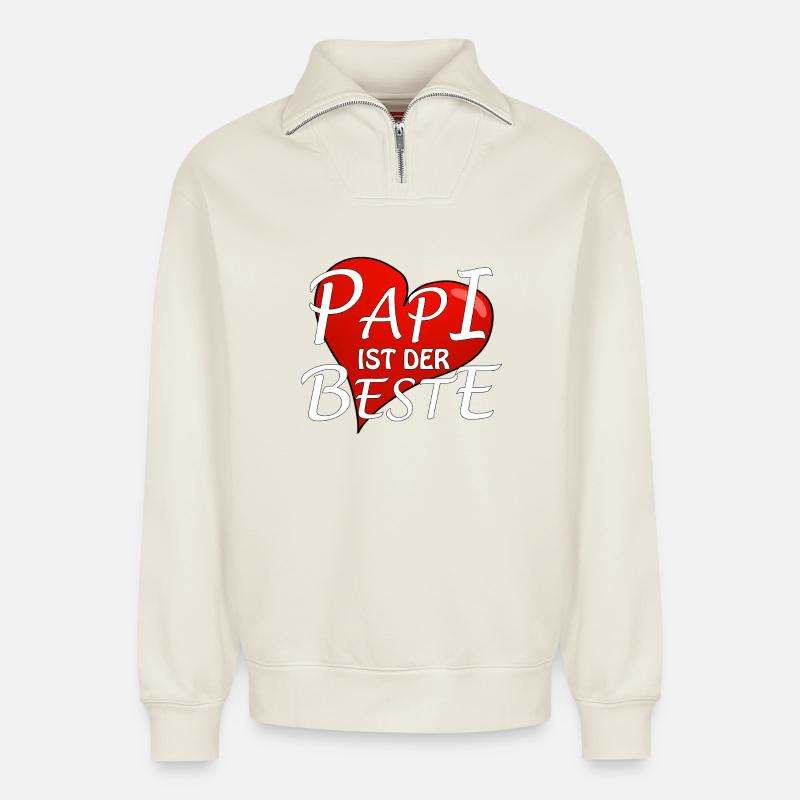 PAPI IST DER BESTE - Relaxed Unisex Organic Half Zip Sweatshirt – von SPREAD - Naturweiß