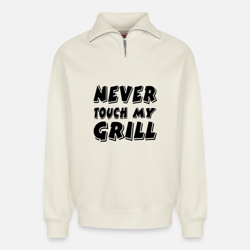 Grill - Relaxed Unisex Organic Half Zip Sweatshirt – by SPREAD - off white