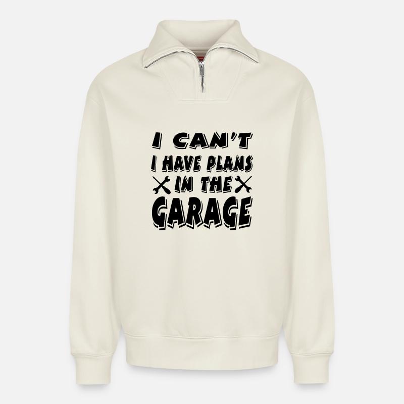 Garage - Sweat unisexe décontracté en coton biologique à demi-zip – de SPREAD - blanc cassé