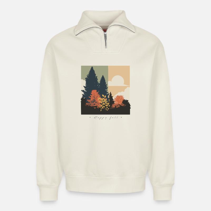 Herbstliche Waldsilhouette - Relaxed Unisex Organic Half Zip Sweatshirt – von SPREAD - Naturweiß