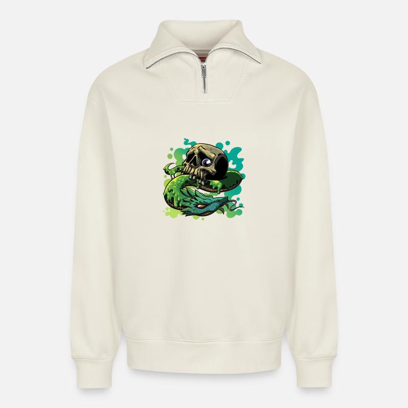 Neon Schlange Schädel - Relaxed Unisex Organic Half Zip Sweatshirt – von SPREAD - Naturweiß