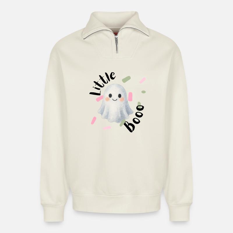 Geist Ghost Halloween Geschenk Geschenkidee - Relaxed Unisex Organic Half Zip Sweatshirt – von SPREAD - Naturweiß