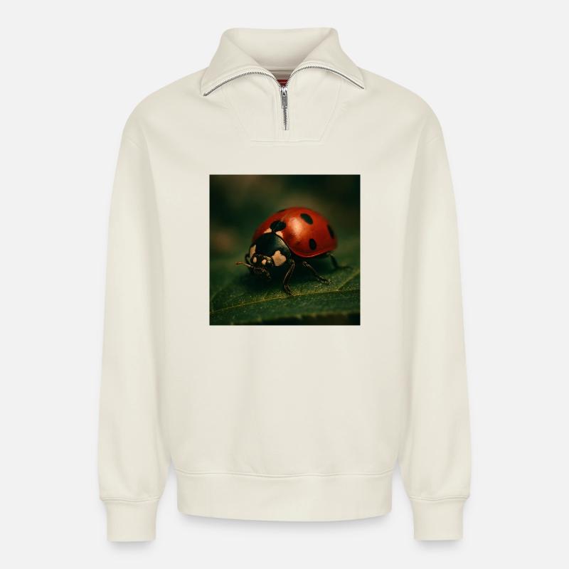 Animals - Ladybug - Relaxed Unisex Organic Half Zip Sweatshirt – by SPREAD - off white