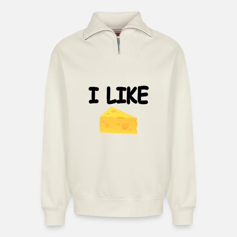 Fromage - Sweat unisexe décontracté en coton biologique à demi-zip – de SPREAD - blanc cassé