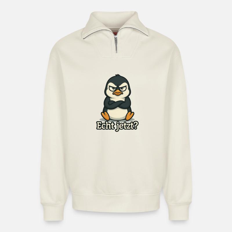 Penguin Really? - Relaxed Unisex Organic Half Zip Sweatshirt – by SPREAD - off white