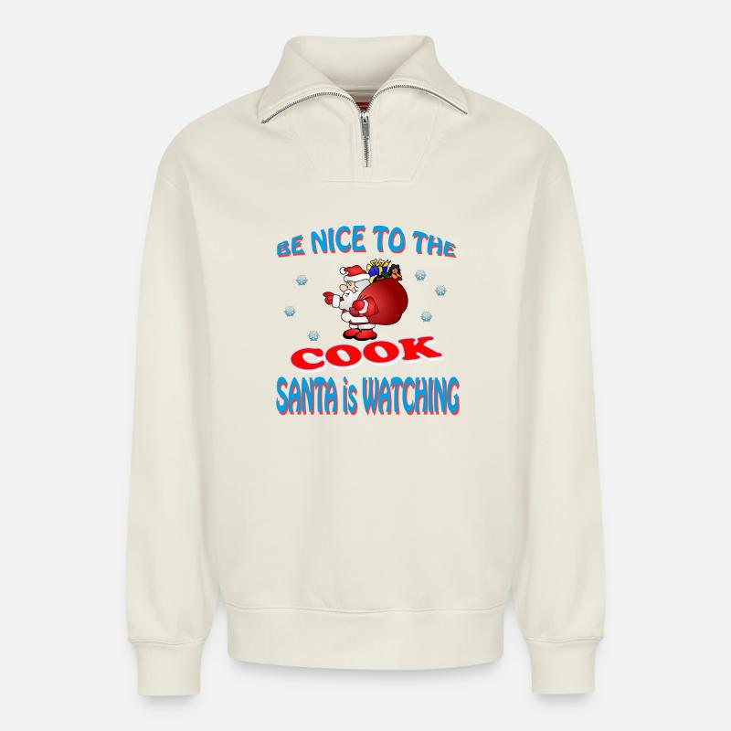 SANTA COOK - Relaxed Unisex Organic Half Zip Sweatshirt – von SPREAD - Naturweiß