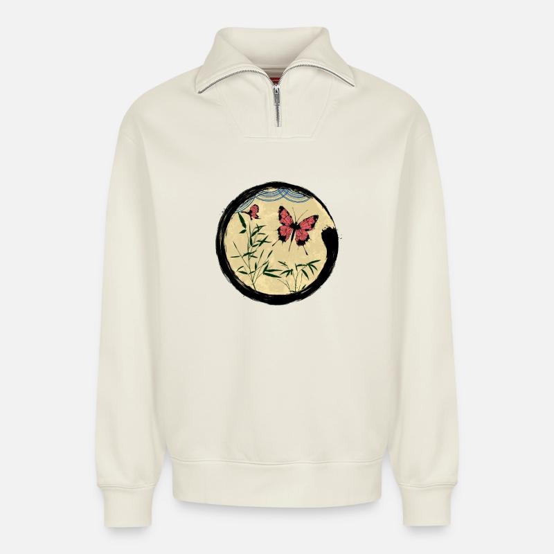 Japanese Butterfly - Relaxed Unisex Organic Half Zip Sweatshirt – von SPREAD - Naturweiß