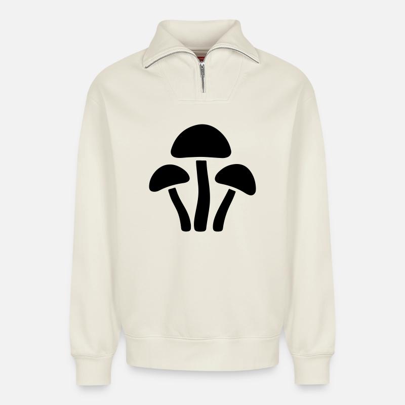 Icône Champignons - Sweat unisexe décontracté en coton biologique à demi-zip – de SPREAD - blanc cassé