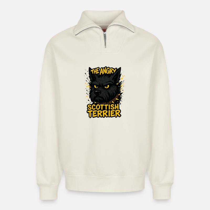 The Angry Scottish Terrier - Relaxed Unisex Organic Half Zip Sweatshirt – von SPREAD - Naturweiß