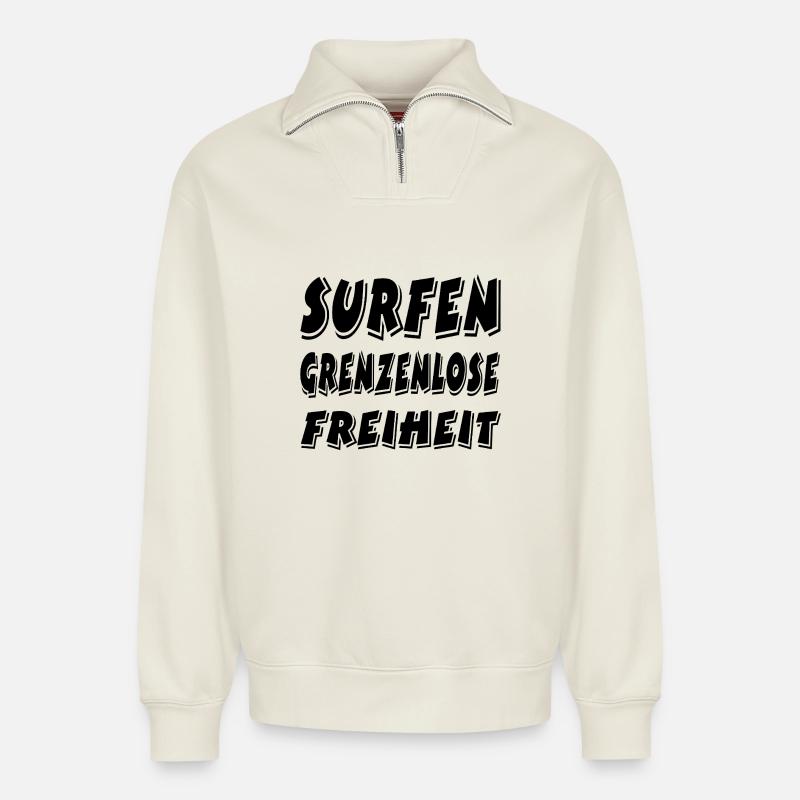 Surfen - Relaxed Unisex Organic Half Zip Sweatshirt – von SPREAD - Naturweiß