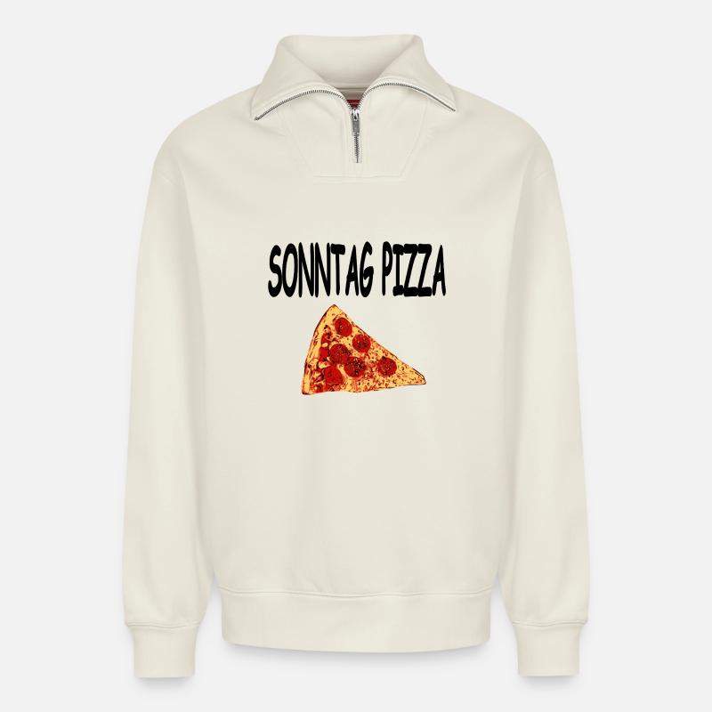 Pizza - Relaxed Unisex Organic Half Zip Sweatshirt – by SPREAD - off white