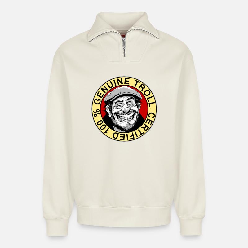 Véritable badge certifié Troll - Sweat unisexe décontracté en coton biologique à demi-zip – de SPREAD - blanc cassé