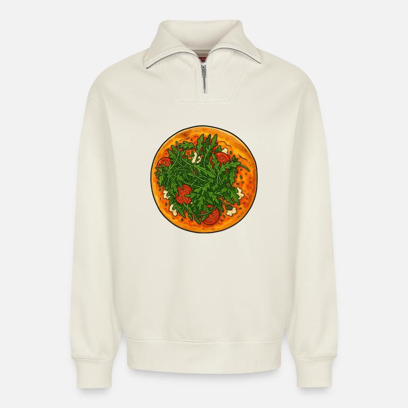 Pizza Plat préféré - Sweat unisexe décontracté en coton biologique à demi-zip – de SPREAD - blanc cassé
