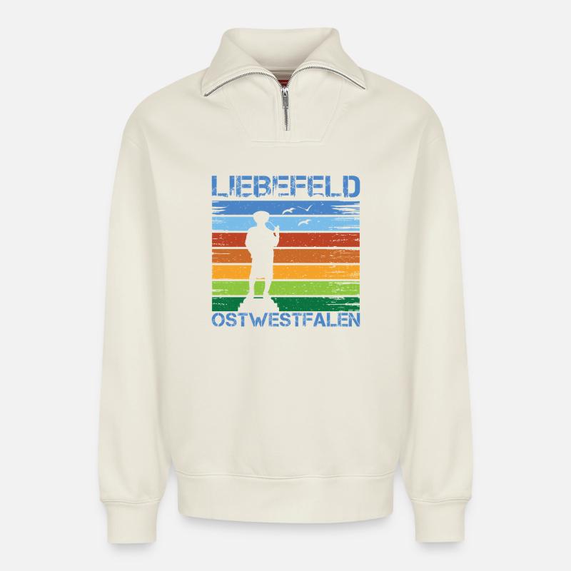 Liebefeld ❤ Leineweber - Sweat unisexe décontracté en coton biologique à demi-zip – de SPREAD - blanc cassé