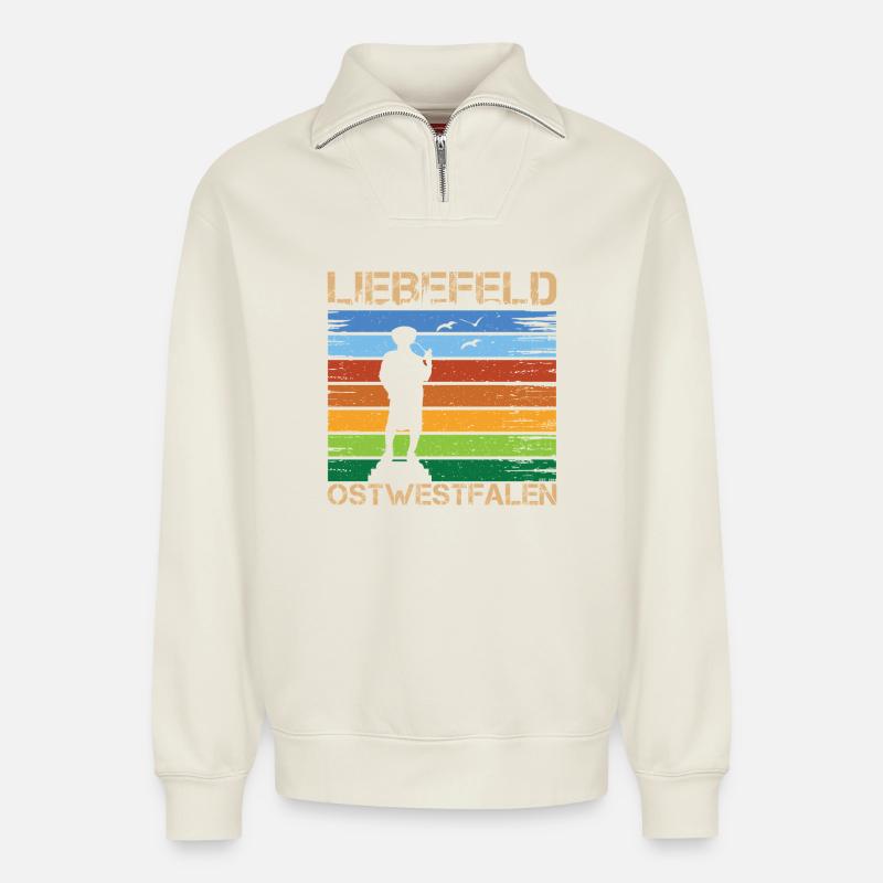 Liebefeld ❤ Leineweber - Relaxed Unisex Organic Half Zip Sweatshirt – von SPREAD - Naturweiß