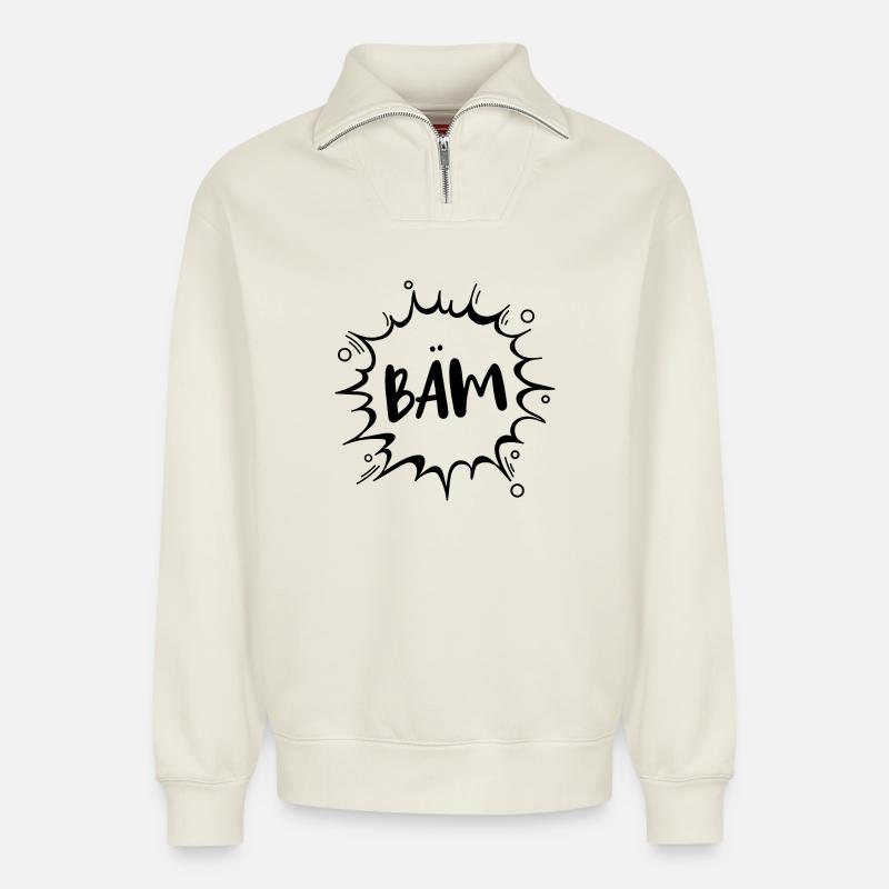 "BÄM" - Relaxed Unisex Organic Half Zip Sweatshirt – von SPREAD - Naturweiß