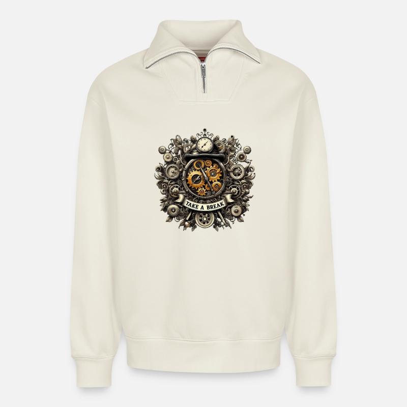 TAKE_A_BREAK - Relaxed Unisex Organic Half Zip Sweatshirt – von SPREAD - Naturweiß