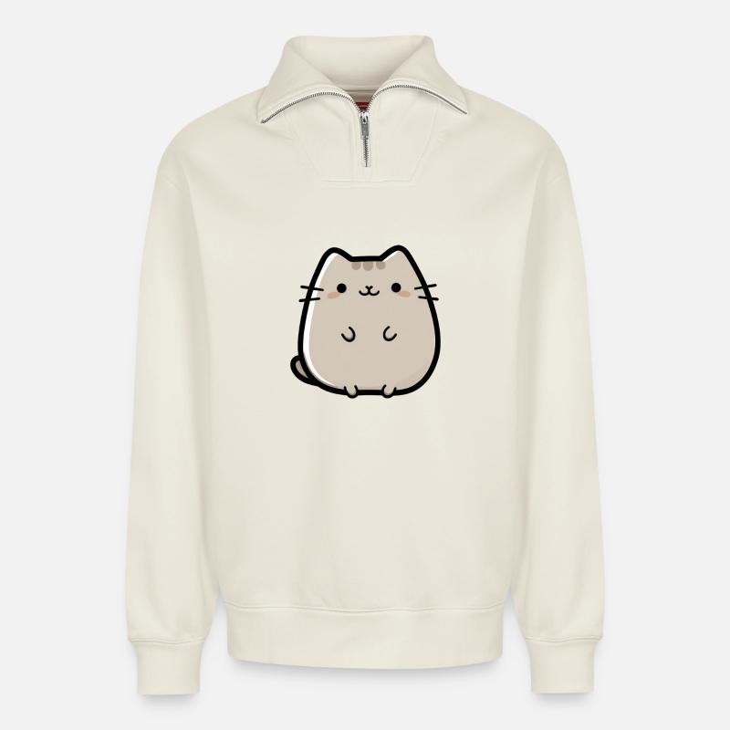 süße kleine Chibi-Katze - Relaxed Unisex Organic Half Zip Sweatshirt – von SPREAD - Naturweiß